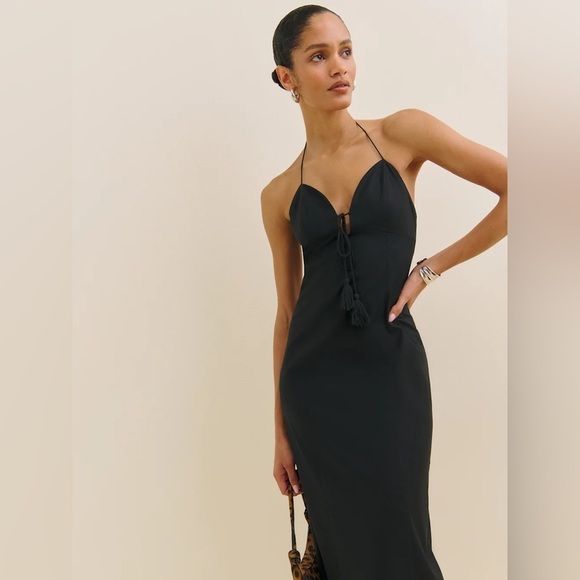 NEW Reformation Solasta Cotton Midi Halter Slip Dress Cocktail Black | size 2 - Picture 2 of 12